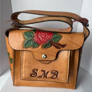 Vintage Handcrafted Leather Boho Purse Bag Embossed Roses Personalized
